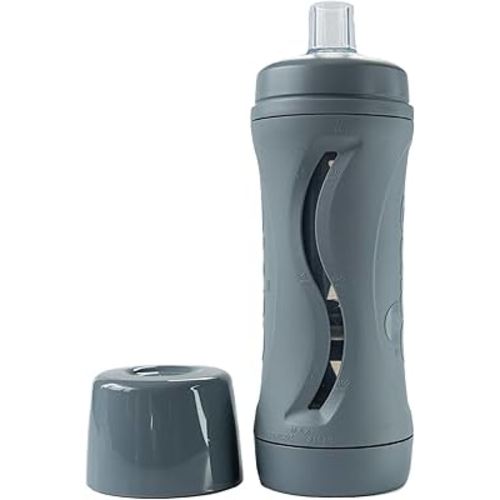 Subo Baby Food Bottle | No Mess Baby Toddler Self Feeder | Squeeze Free Design for Purees, Smoothies, Yogurt, Oatmeal, or Thickened Liquids | Reusable Silicone Washable Cup (Charcoal)