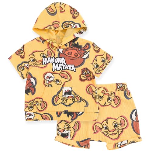 Disney Lion King Mickey Mouse Waffle Knit Pullover Hoodie and Shorts Newborn to Toddler