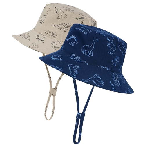 Zando 2 Pcs Baby Sun Hat Wide Brim UPF 50+ Sun Protection Hats for Toddlers Sombrero Bucket Hat Adjustable for Baby Boys and Grils 2 Pack Dinosaur Khaki Dinosaur Navy 12-24 Months