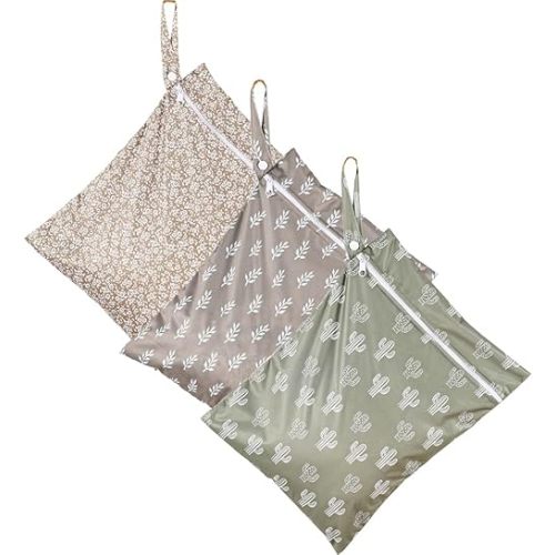 3pcs/set Wet Dry Bags for Baby Cloth Diapers - Waterproof Reusable Washable Travel Bags, Gym Bag, Pool, Daycare Soiled Baby Items Yoga Gym Bag for Swimsuits & Wet Clothes (Leaf)