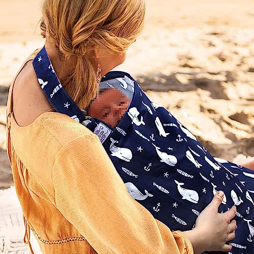 UHINOOS Nursing Cover for Mom Breastfeeding, Baby Privacy Nursing Covers Up Breathable Cotton with Ajustable Hoop for Mother (Blue)
