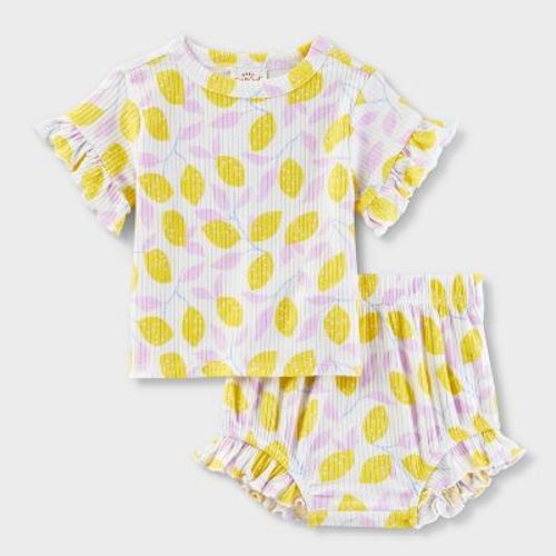 Baby Girls' Ribbed Top & Bottom Set - Cat & Jack™ Cream/blue 18m