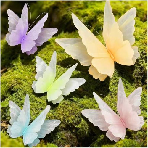 3D Handing Butterfly Decorations for Wall, Outdoor Fence, Centerpiece | Waterproof Flowers for Spring Garden Birthyday Party Decoration, Nursery Room (Raibow)