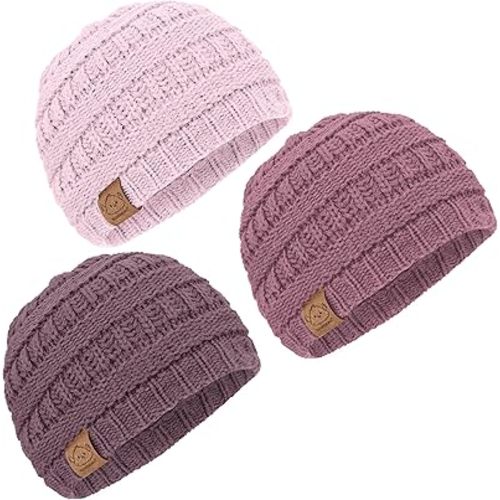 3-Pack Baby Beanies for Girls - Stretchy Knit, 6-36 Months