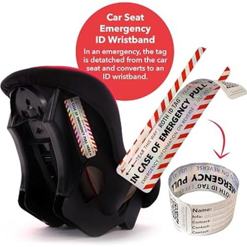 Emergency Contact Identification System for Car Seats, Booster Seats, Baby Gear | Family ROTH ID TAG Kit (6 Tags)