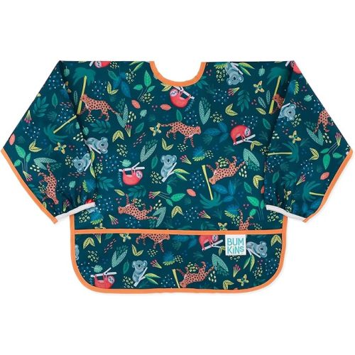 Bumkins Sleeved Bib Baby Bib, Toddler Bib, Smock, Waterproof Fabric, Fits Ages 6-24 Months - F3 Jungle