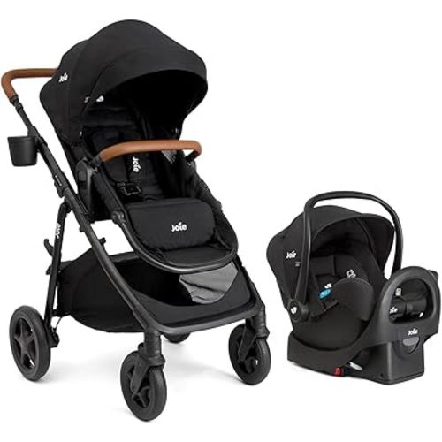 Joie Ginger and Rue Travel System – 4-in-1 Travel System with Lightweight Baby Car Seat and an Included Anti-Rebound Base for Easy Install and Height-Adjustable Stroller (Shale Dark)