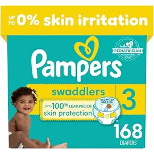 Pampers Swaddlers Diapers - Size 3, One Month Supply (168 Count), Ultra Soft Disposable Baby Diapers