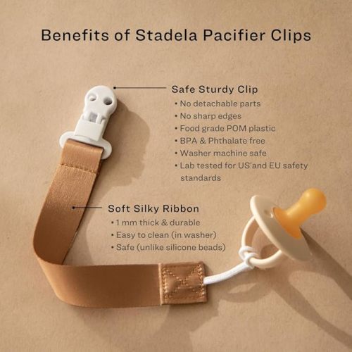 Baby Pacifier Clip Holder - Girl or Boy Unisex 4 Pack Gift Set – Boho Modern Neutral Suns Raibows Moons (Luna)