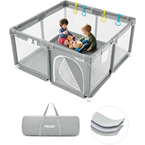HEAO Baby Playpen, Baby Playpen for Babies and Toddlers, Baby Playard, Playpen for Babies with Gate, Sturdy Play Yard with Soft Breathable Mesh,Baby Fence 51x51,Light Grey