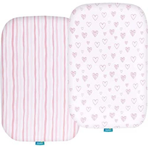 Biloban Bassinet Sheets Fit for Most Bedside Sleeper Bassinet, (35"x21"), Bassinet Sheet, Jersey Knit Cotton, Breathable, 2 Pack, Pink Print