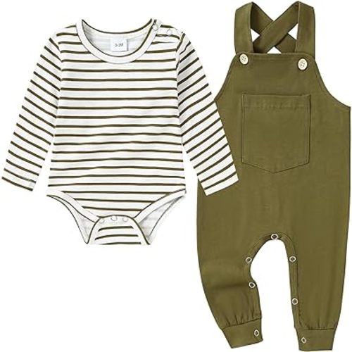 YUEMION Baby Boy Clothes Newborn Infant Boy Outfits 2Pcs Stripe Top Romper Pants Set 0-24 Months Overalls Toddler Boy Clothes