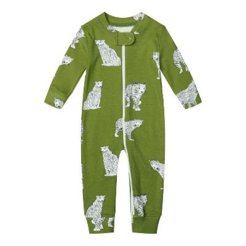 Owlivia Organic Cotton Footless Pajama, Baby Romper - Green Cheetah, 0-3 Months