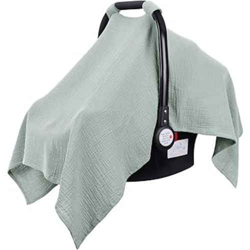 Metplus Muslin Car Seat Cover for Babies - Carseat Stroller Cover Infant Stroller Covers for Boys and Girls, Breathable & Lightweight, Fits Most Strollers & Baby Car Seats