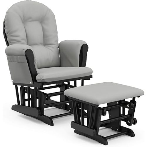 Storkcraft Premium Hoop Glider & Ottoman (Black with Light Gray) — GREENGUARD Gold Certified, Wood Craftsmanship, Convenient Storage Pockets, Smooth-Gliding Chair for Nursery, Multi-Award-Winning