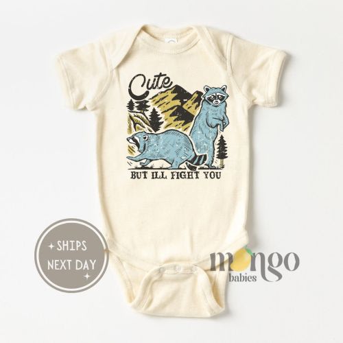 Raccoon Baby Onesies® Brand Cute but I'll Fight Wild Animals Baby Clothes Unisex Baby Announcement for Boy and Girl Newborn Gift Ideas 1687