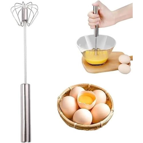 Stainless Steel Semi-Automatic Whisk, 2025 New Hand Push Rotary Whisk Blender, Versatile Milk Frother, Hand Push Mixer Stirrer for Blending, Whisking, Beating and Stirring (10IN)