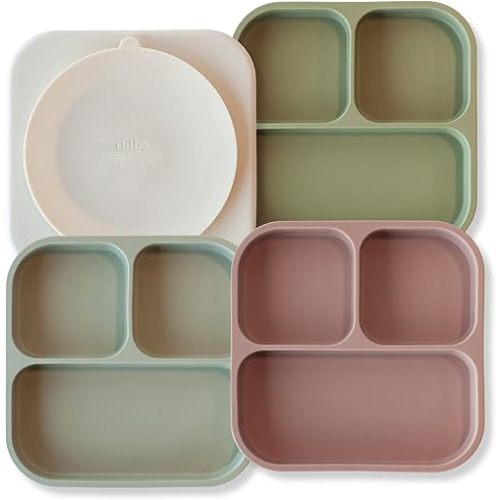Dittobaby Silicone Baby and Toddler Suction Plates, Set of 4 Divided Unbreakable Plates (Square)