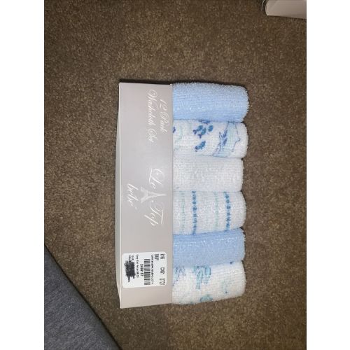 NEW Le Top Bebe 12 Infant Baby Washcloths Blue White 9” X 9”