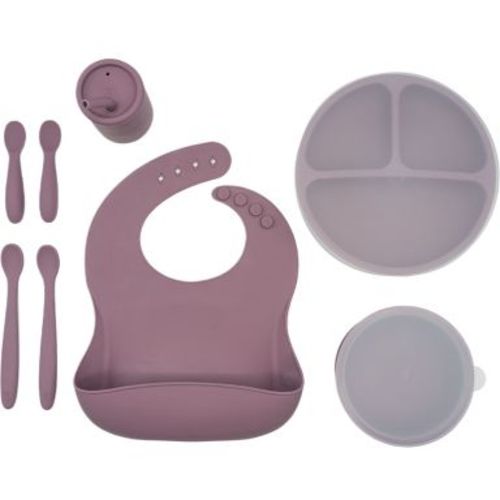 WeeSprout Baby Led Weaning Bundle, Silicone Suction Bowl, Spoons, Bib & Cup - Purple