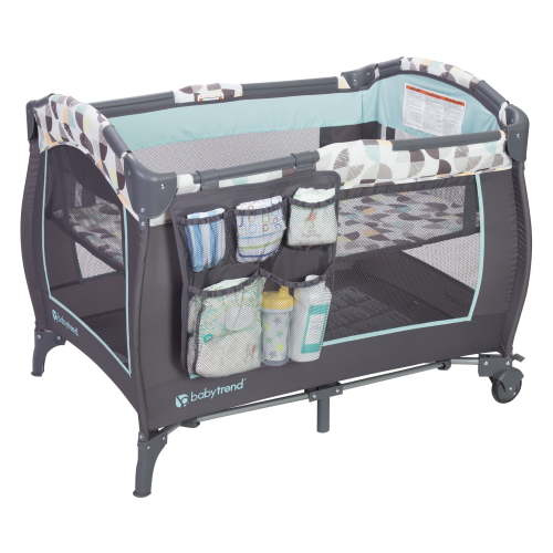 Baby Trend Trend-E Nursery Center, Playpen Play Yard with Bassinet & Travel Bag - Doodle Dots Blue