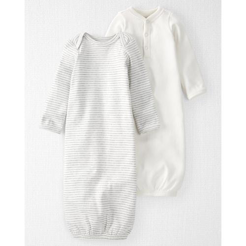 Baby 2-Pack Organic Cotton Rib Sleeper Gowns - Style,Light Cream, Heather Grey