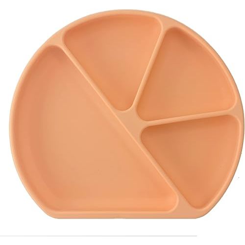Silicone Baby Plate with Suction Base - 100% Platinum Pure LFGB Silicone with NO Fillers - BPA Free - Fits Most Highchair Trays (4 Section Divided Plate + Cover - Clementine)