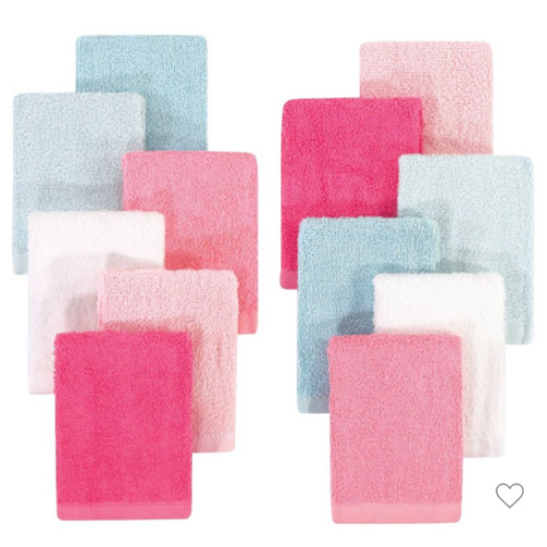 Hudson Baby Infant Girl Rayon from Bamboo Woven Washcloths 12pk, Coral Mint