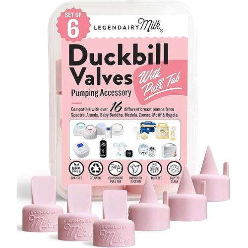 Legendairy Milk Duckbill Valves with Pull Tab - Compatible with Spectra S1 S2 9 Plus, Medela, Motif, Baby Buddha & Zomee - Duckbill Valve Replacement Pump Parts, BPA Free Silicone, 6 Pack