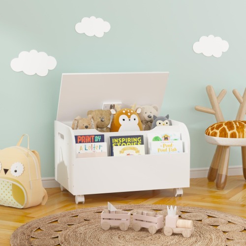 Wooden Toy Box with Front Bookshelf, Toy Chest Bench