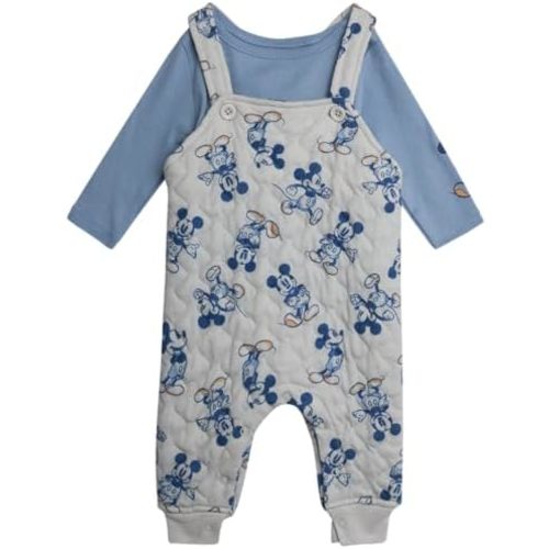 Disney Baby Boys' Mickey Mouse Overall Set - 2 Piece Romper with Long Sleeve Shirt for Newborn (0-9M)