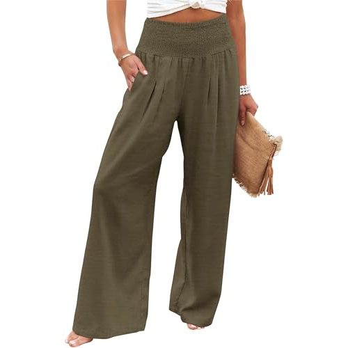 AIIYYQB Palazzo Pants for Women Dressy High Waisted Wide Leg Business Casual Work Pants with Pockets