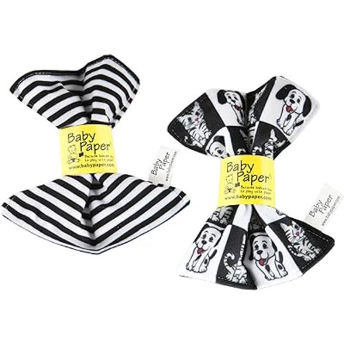 Baby Paper – 2 Pack of Crinkly, Sensory Toys, Black & White Stripe, Dog/Cat