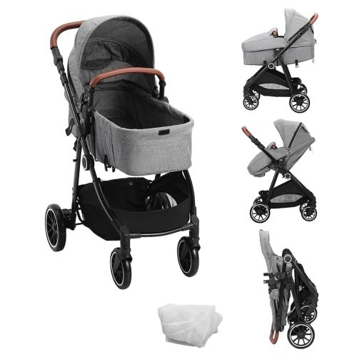 VEVOR Standard Baby Stroller, Infant Toddler Stroller with Bassinet, 3rd-Gear Adjustable Backrest & Foldable & Reversible Seat, Carbon Steel Newborn Stroller with Leg Cover and Mesh Net, Dark Grey