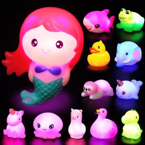 Syncfun 12pcs Light Up Bath Toys 2.5inch Bathtub Mermaid Toy Baby Bathtime Floating Rubber Shower Toy For Infant