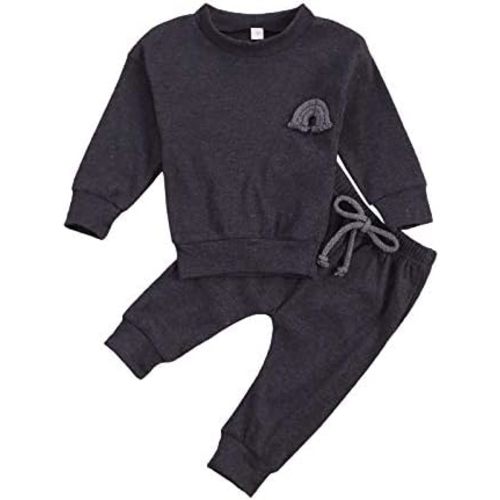 Newborn Baby Boy Girl Ribbed Clothes Set Solid Long Sleeve Tops + Drawstring Waist Pants 2Pcs Fall Winter Outfit