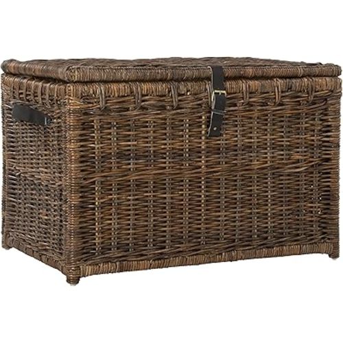 happimess HPM9004A Michael Wicker Trunk Collapsible for Flat Storage, Rattan-Sarang Buaya, Coastal for Office, Dorm, Living, Bedroom, Dining Room, 35", Brown