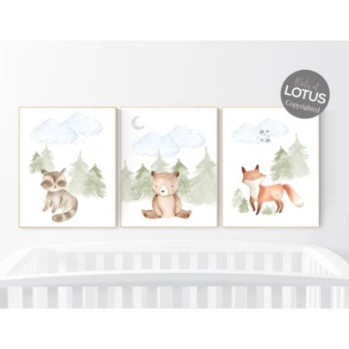 Nursery Decor Woodland, Woodland Nursery Wall Art, Woodland Print Set, Animal Prints, Woodland Animal Prints, Gender Neutral Nursery - Etsy