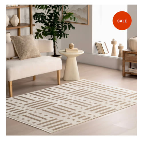 Salma Geometric Reversible Washable Rug | Beige – Rugs USA