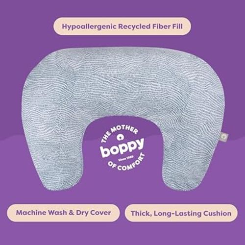 Boppy Nursing Pillow - Ergonomic Bottle & Breastfeeding Pillow with High, Firm, Large Area, Water-Repellent Cushion with Washable Cover; Baby Safety Alliance Verified - Blue Speckled Current