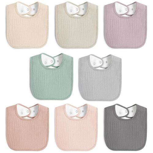 8 Pack Muslin 100% Cotton Baby Bibs for Unisex, Soft and Absorbent Gender Neutral Set for Feeding and Drooling - Purple