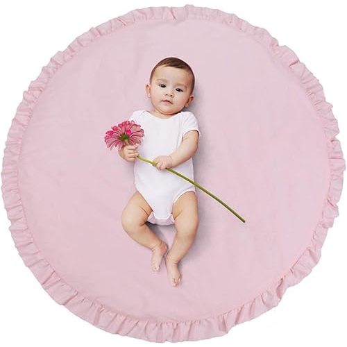 ABREEZE Baby Cotton Play Mat Soft Crawling Mat Pink Detachable Washable Game Blanket Floor Playmats Kids Infant Child Activity Round Rug Home Room Decor