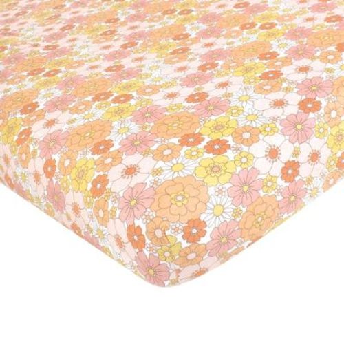 Hudson Baby Infant Girl Cotton Fitted Crib Sheet, Peace Love Flowers, One Size