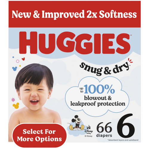 Huggies Snug & Dry Baby Diapers, Size 6 (35+ lbs), 66 Ct (Select for More)