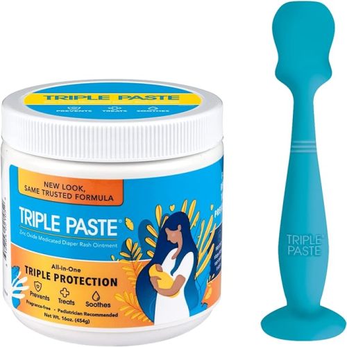 Triple Paste Diaper Rash Cream and Spatula Bundle - 16 oz Zinc Oxide Ointment and Spatula Treatment, Soothe and Prevent Rash with a Pediatrician-Recommended Hypoallergenic Formula