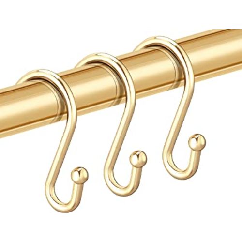 Shower Curtain Hooks, Set of 12 Rust Proof S Shaped Decorative Shower Curtain Rings,Multi-Purpose Hangers S Hooks (Gold)