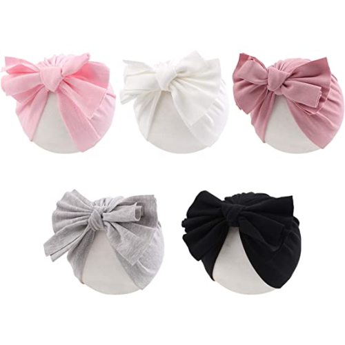 Baby Girl Turban Newborn Beanies Hat 5 Pieces Cotton Infant Girls Headwraps Toddler Kids Hats 0-3 Years