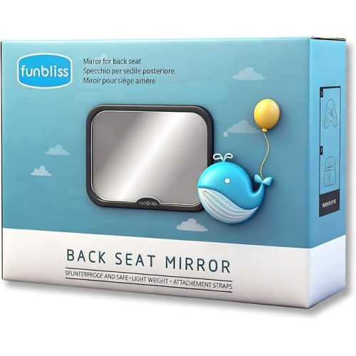 Funbliss Baby Car Mirror Safely Monitor Infant Child in Rear Facing Car Seat,Car Mirror Baby Rear Facing Seat，No Assembly Required, Safer Shatterproof