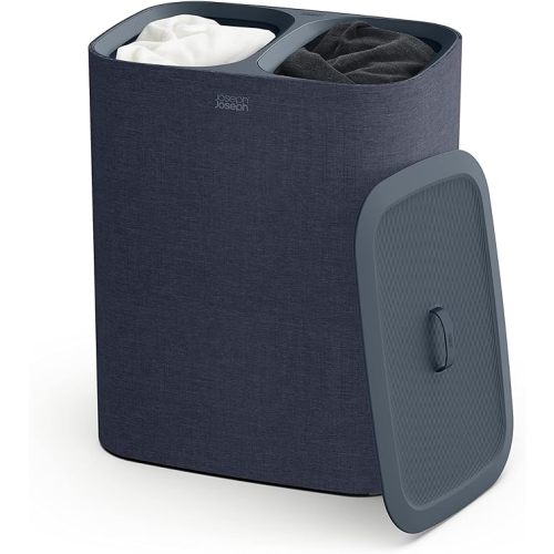 Joseph Joseph Tota 90-liter Laundry Hamper Separation Basket with lid, 2 Removable Washing Bags with Handles - Carbon Black - 90L - Dual - Laundry Basket