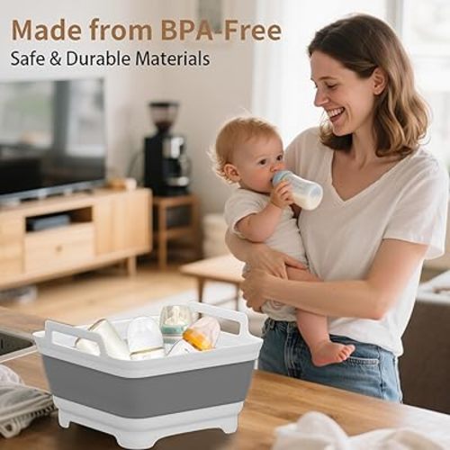 2.4 Gal(9L) Collapsible Dish Basin for Baby Bottles,Collapsible Kitchen Sink with Drain,Laundry Tub,Dish Tubs, Camping Sink Foldable, Kitchen Storage Tray for Camping, Vegetable Washing,Towel